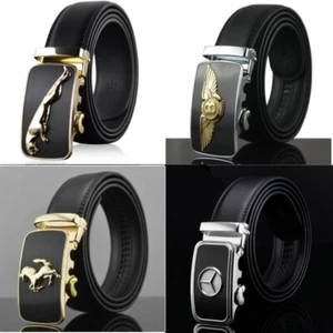 Mens Leather Belt Automatic Buckle Belt Ratchet Strap Jeans Casual Fashion Gift - Picture 1 of 15