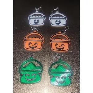 Halloween Bucket Earrings Witch Pumpkin Ghost Boo Bucket - Picture 1 of 4