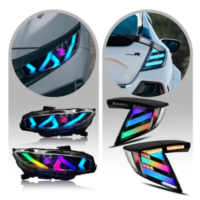 RGB LED Headlight & Tail Light For 2016-2021 Honda Civic Hatchback Lamp Assembly Foto 1 de 4
