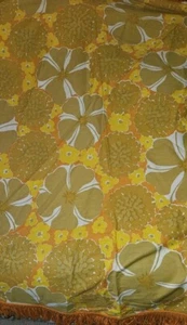 Vintage Fringed Table Cover Orange Hawaiian Floral Round 61" - Picture 1 of 8
