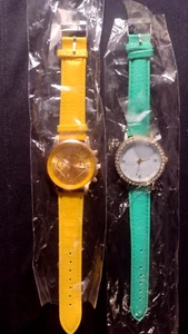 Geneva Chronograph Yellow Gold Faced Watch With Bonus Teal CZ Face Quartz Watch - Picture 1 of 9