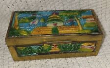 Antique Chinese Brass Stamp Box Enamel Divided Trinkets Jewelry Pill Container