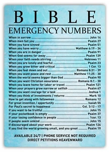 Metal Wall Sign - Bible Emergency Numbers Humorous Guidelines Religious Passages - Picture 1 of 6