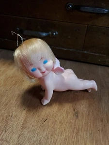Vintage Blonde Angel Ornament Doll Kewpie Style Wings Halo Japan 1960s-70s D - Picture 1 of 6