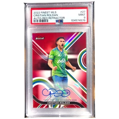 2022 Topps Finest MLS Autographs Red Refractor #27 Cristian Roldan /5 PSA 9 Mint - Image 1 of 4