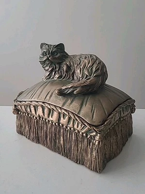 Caja de baratija o urna de almohada para gato con pátina de imitación de bronce/cobre (B3-H7) Foto 1 de 4