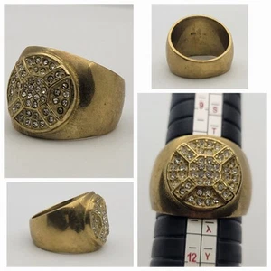 Brass White Stone Crystal Ring Rock Punk Biker Pirate US Size 10 1/2 Vintage - Picture 1 of 7
