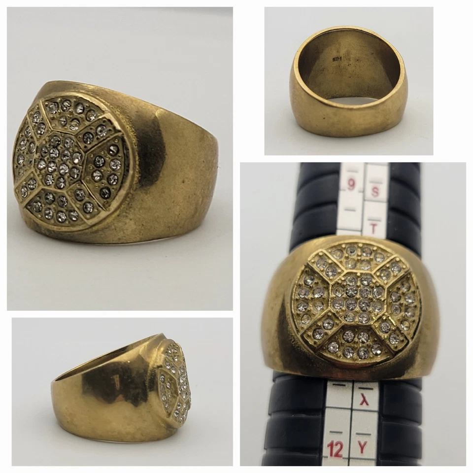 Anillo de cristal piedra blanca de latón rock punk motociclista pirata EE. UU. talla 10 1/2 vintage Foto 1 de 4