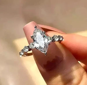 3.30 Ct Marquise-Cut EF/VS1 Lab Grown Diamond Engagement Ring 14k White Gold - Picture 1 of 5