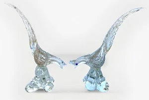 Pair Mid-Century Murano, Italy Blown Glass Pheasants w/Gold Flecks, 10" Tall - Picture 1 of 10