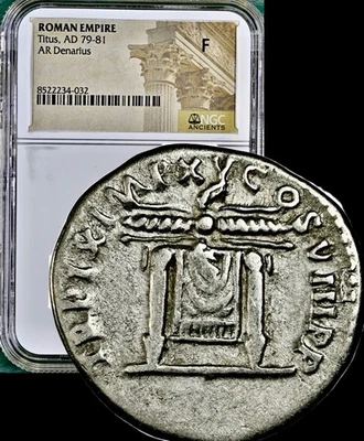 79-81 dC Tito como Augusto Antigua Moneda de Plata Romana Denario Roma NGC F Fina Foto 1 de 4