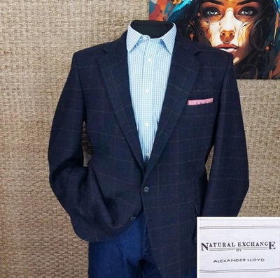 Abrigo deportivo de lana ALEXANDER LLOYD para hombre talla 50 L dos tonos azul y marrón ventana Foto 1 de 4