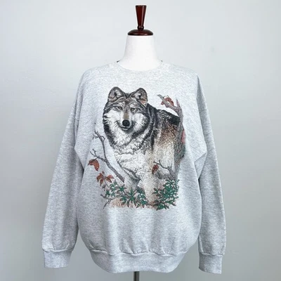 Vintage Tultex Wolf Nature Graphics Grey Crewneck Sweatshirt  - Image 1 of 4