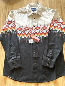 New Men’s Large Panhandle Western Shirt. Aztec Border. Pearl Snap. Long Sleeve. - Picture 1 of 10