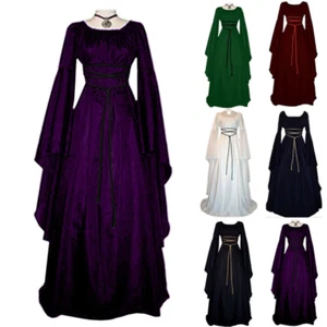Women's Renaissance Medieval Gothic Long Dress Witch Halloween Cosplay Costume - Picture 1 of 17