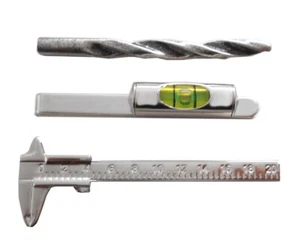 Krawattennadel Wasserwaage, Schieblehre + Bohrer silbern Krawattennadel  HWS5b - Bild 1 von 22