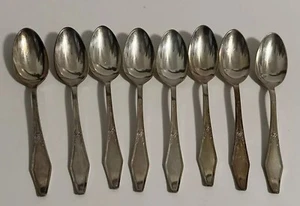 Holmes & Edwards JAMESTOWN Silverplate Inlaid 8 DEMITASSE SPOONS Flatware 1916? - Picture 1 of 18