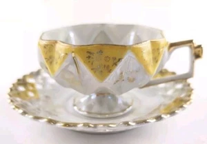 Set tazze da tè e piattini vintage giallo bianco - Foto 1 di 5
