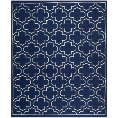 SAFAVIEH Dhurries DHU625D Handwoven Navy / Ivory Rug - Image 1 of 4