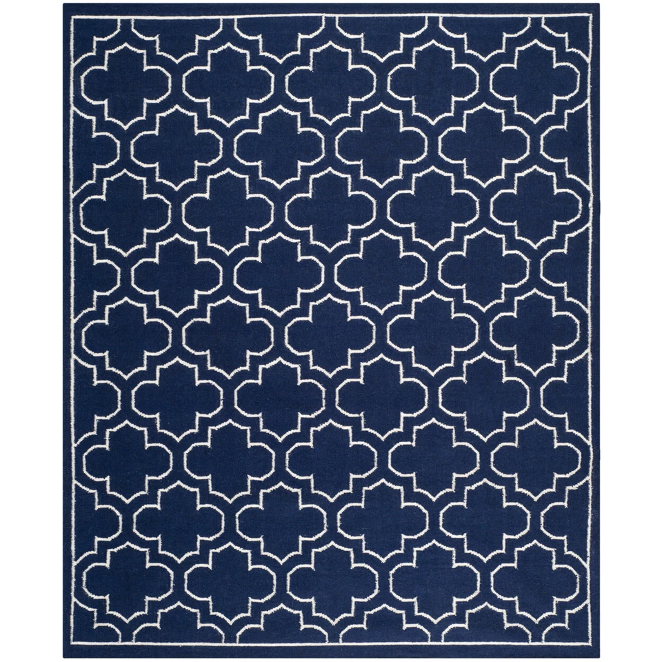 SAFAVIEH Dhurries DHU625D Handwoven Navy / Ivory Rug - Image 1 of 4