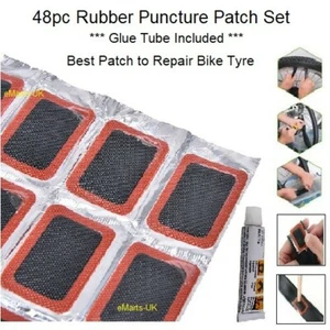 48x RUBBER PUNCTURE PATCH BICYCLE BIKE TIRE TYRE TUBE REPAIR PATCH KIT & GLUE UK - Picture 1 of 6