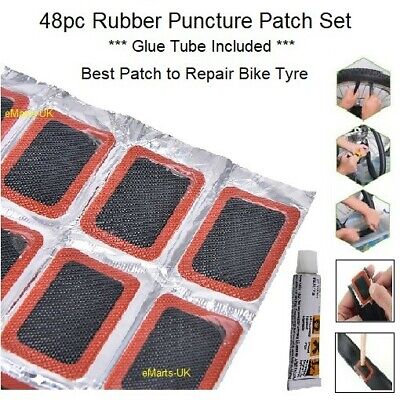 48x RUBBER PUNCTURE PATCH BICYCLE BIKE TIRE TYRE TUBE REPAIR PATCH KIT WITH GLUE • 2.49£