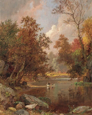 Antigua impresión de giclee de pintura de paisaje de río de otoño en papel de bellas artes Foto 1 de 3