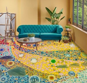 3D Yellow Fragments K151 Floor WallPaper Murals Wallpaper Mural Print Panda 2023 - Picture 1 of 11