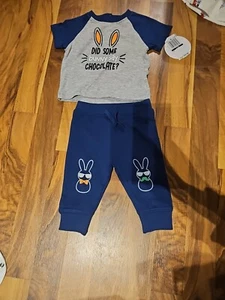 Boys 2 Piece 0-3 Month Easter Koalakids Did Some Bunny Say Chocolate  Outfit - Picture 1 of 4