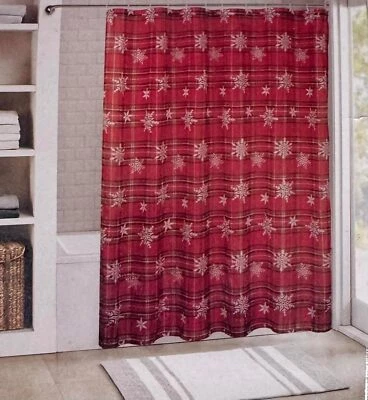 Christmas FABRIC SHOWER CURTAIN, Multi-Color  STRIPED RED AND WHITE - Image 1 of 2