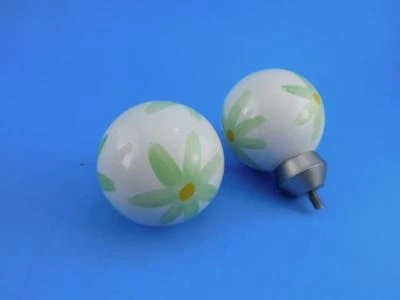 Floral Green Yellow White Bed Post Ornamental Balls 2-3/8" Dia - Image 1 of 2