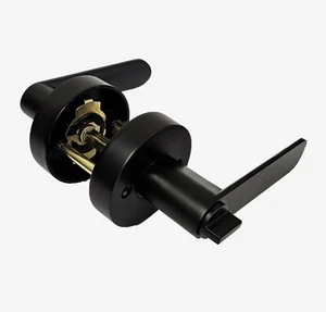 Lever Handle Door Lock Set Bathroom Entrance Passage With Key - Matt Black - Picture 1 of 4