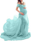 Maternity Off Shoulder Chiffon Gown for Baby Shower Maxi Photography Dress