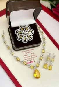 Bollywood Style Indian Silve Plated Cz Choker Necklace Earrings Ring Jewelry Set - Picture 1 of 6
