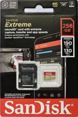 NEW - 256GB SanDisk Extreme PRO microSD 200MB/s 190MB/s 8K Memory Card & Adapter - Image 1 of 4