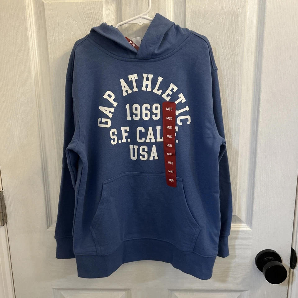 Gap Unisex Kids Size M (8) Blue 1969 San Francisco Logo Hooded Sweatshirt
