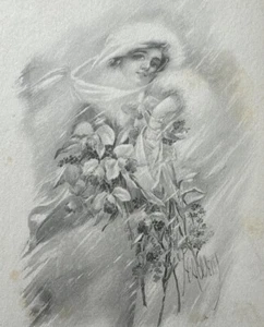 Postkarte um 1912 Gartner & Bender Chicago Weihnachtsengel Skizze signiert - Bild 1 von 7