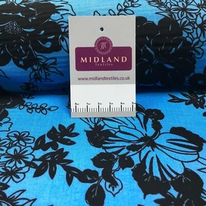 £2.99 Blue Black floral viscose dress Fabric M1400-8 Mtex - Picture 1 of 7
