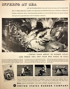 1942 United States Rubber Shoes Aircraft Carrier Battle Crew WWII Print Ad - Picture 1 of 6