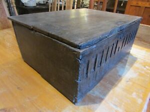 Antique 17th Century & later oak BIBLE BOX lined 68x55cm carved front