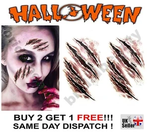 Halloween Zombie Horror Scars Wound Scratch Temporary Tattoos Costume Party - Picture 1 of 5