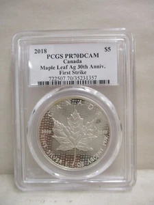 2018 Canada $5 Maple Leaf 1 oz Silver Coin 30th Anniversary PCGS PR70 DCAM - Picture 1 of 8