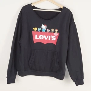 Levis x Hello Kitty Logo Black Pullover Sweatshirt Womens Sz M Customized - Picture 1 of 10