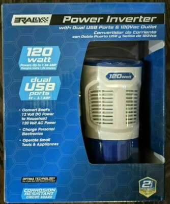 new Rally 120 WATT INVERTER MARINE AUTO CUPHOLDER 12Volt to 120V dual USB boat  - Image 1 of 4