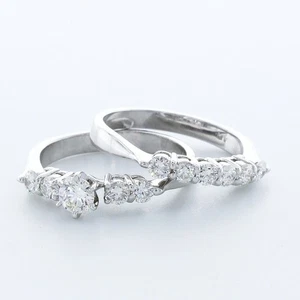 Juego de anillos de boda clásicos de 18 k con diamantes extraídos de tierra redonda de 2,13 quilates H/VS2 - Imagen 1 de 8