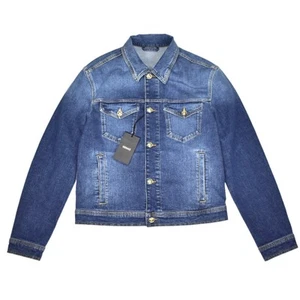 Neu mit Etikett $ 1475 Versace blau Denim Gold Medusa Knopf Trucker Jacke Herren 54 AUTHENTISCH - Bild 1 von 11