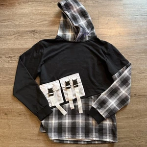 American Stitch Hooded Pullover Black White Plaid Size XL  - Picture 1 of 3