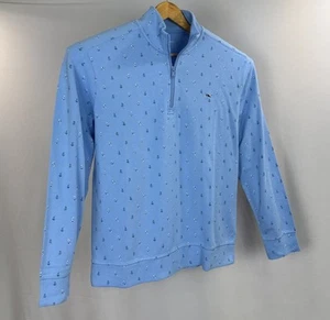 Vineyard Vines Half Zip Sweater Mens Large Blue Pullover LS Whale Anchors Cotton - Picture 1 of 14