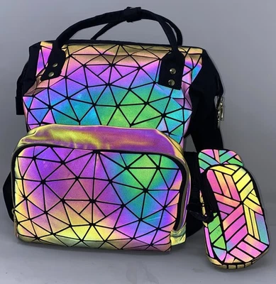 LOVEVOOK Luminous Holographic Reflective Laptop Backpack/anti-theft phone bag. - Image 1 of 4