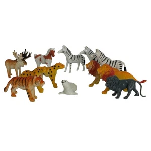 Miniature Animal Toys Lot 12 Lions Tiger Zebras Moose Seal Horse Wildlife Safari - Picture 1 of 14